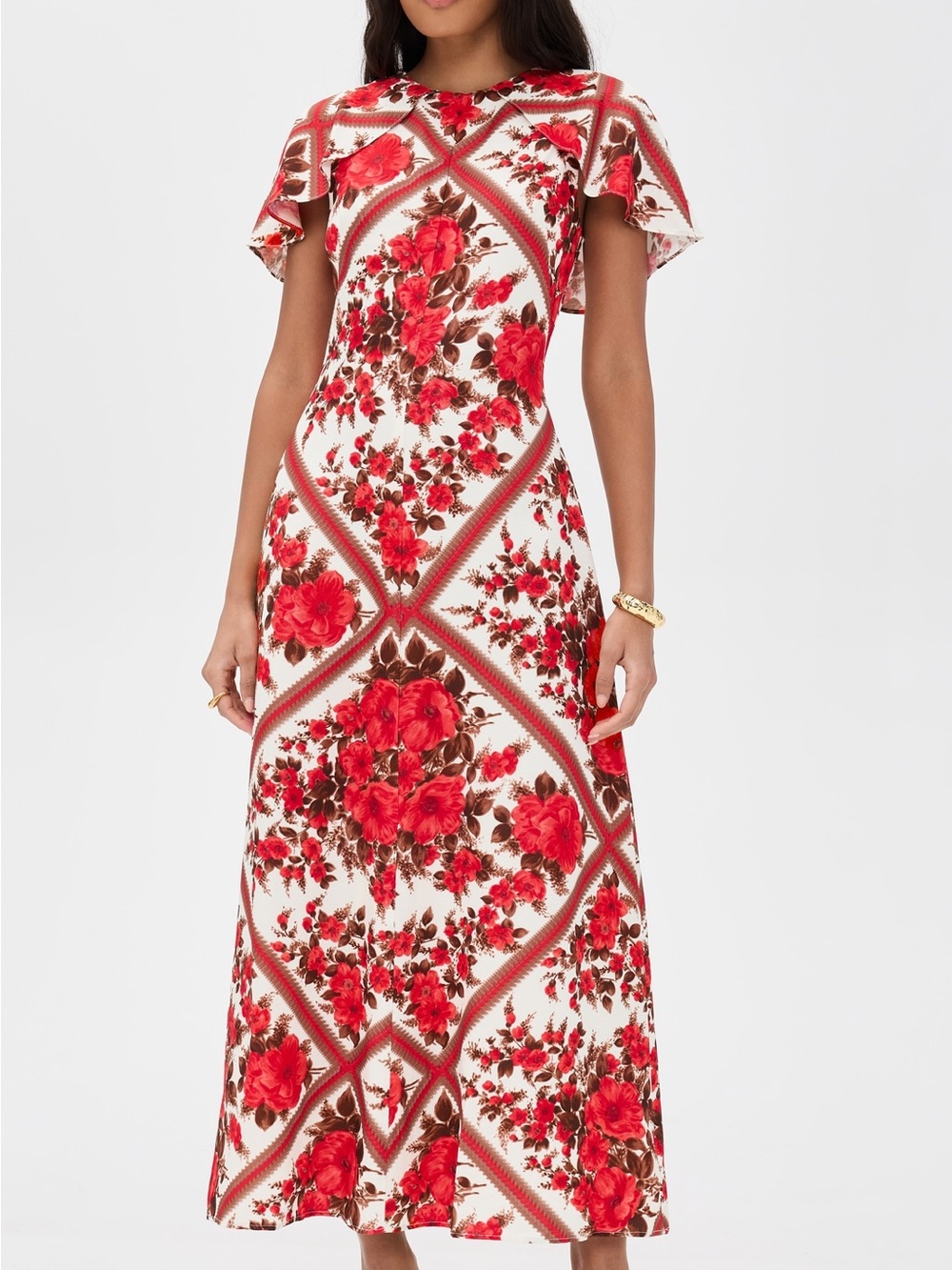 Hill House Davina Floral Red & White Midi Dress - Elegant  Dress - Picture 2 of 4